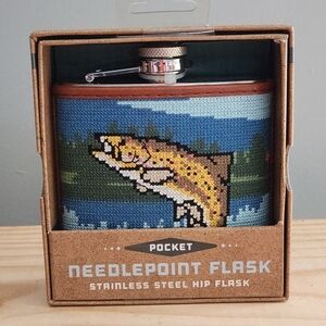 Needlepoint Fish Design Hip Flask NWT